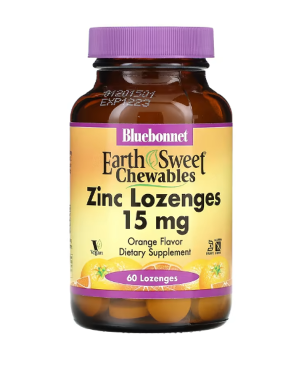 Bluebonnet Nutrition, EarthSweet Chewables, Zinc Lozenges, Orange, 15 mg, 60 Lozenges