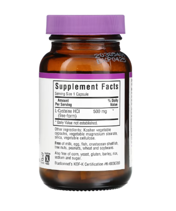 Bluebonnet Nutrition, L-Cysteine, 500 mg, 60 Vegetable Capsules