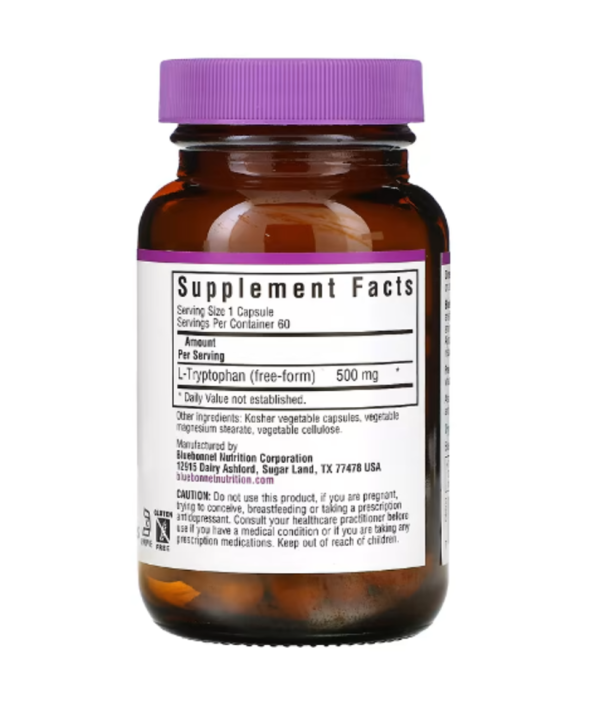 Bluebonnet Nutrition, L-Tryptophan, 500 mg, 60 Vegetable Capsules