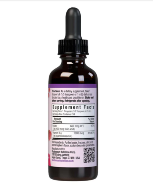 Bluebonnet Nutrition, Liquid Vitamin B-12 & Folic Acid, Raspberry , 2 fl oz (59 ml)