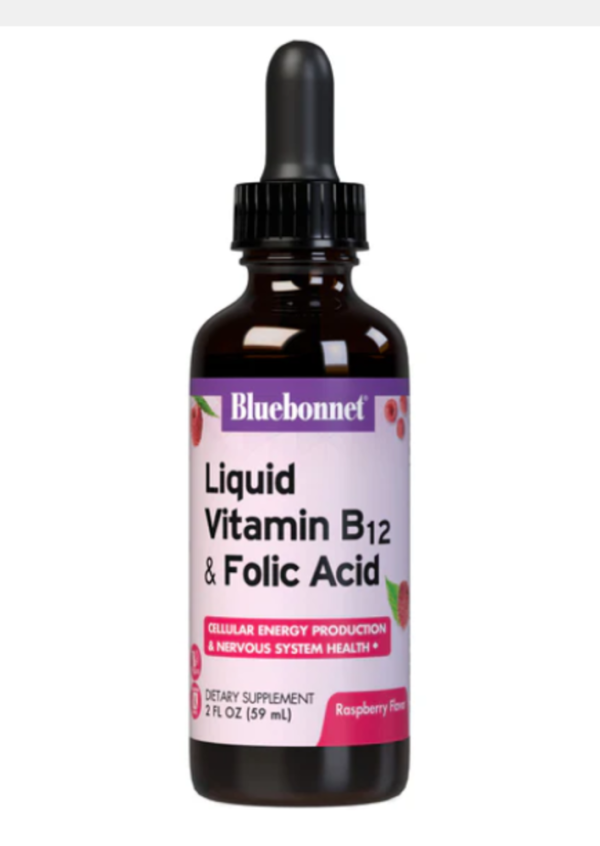 Bluebonnet Nutrition, Liquid Vitamin B-12 & Folic Acid, Raspberry , 2 fl oz (59 ml)