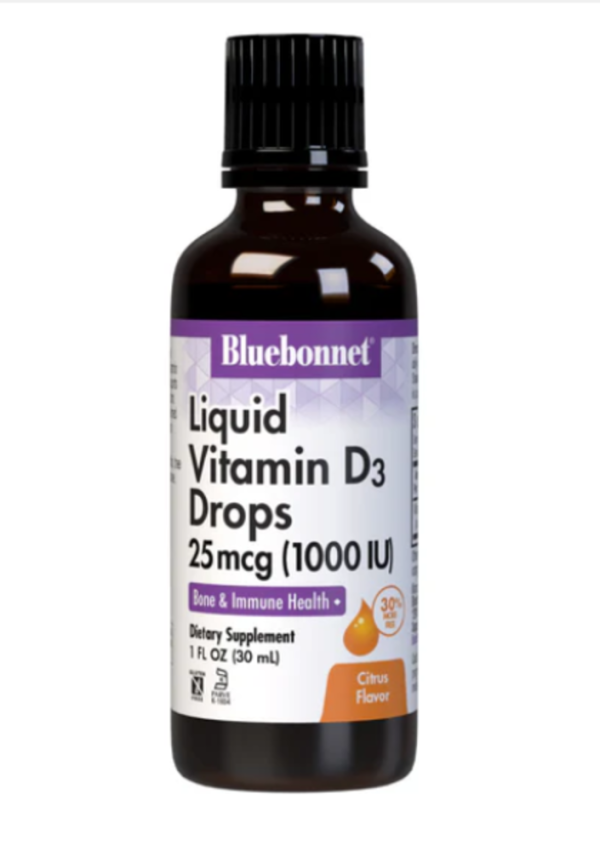 Bluebonnet Nutrition, Liquid Vitamin D3 Drops, Citrus, 25 mcg (1,000 IU), 1 fl oz (30 ml)