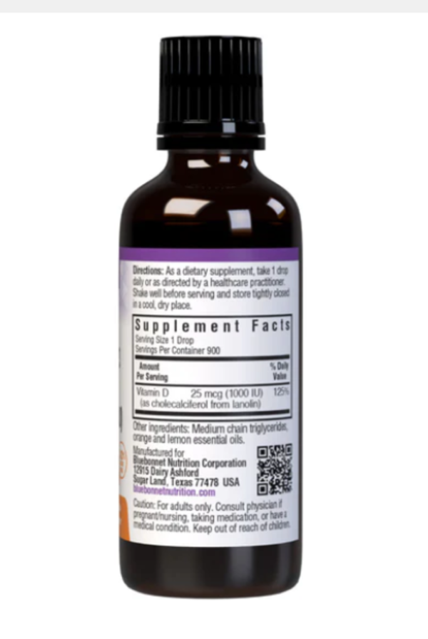 Bluebonnet Nutrition, Liquid Vitamin D3 Drops, Citrus, 25 mcg (1,000 IU), 1 fl oz (30 ml)
