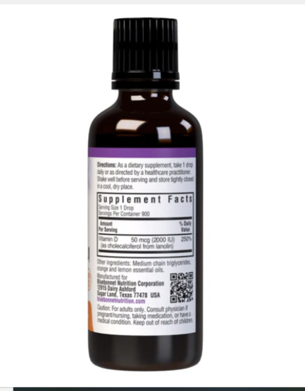 Bluebonnet Nutrition, Liquid Vitamin D3 Drops, Citrus, 50 mcg (2,000 IU), 1 fl oz (30 ml)