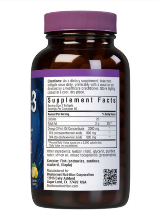 Bluebonnet Nutrition, Omega-3 Fish Oil, Heart Health, Lemon, 120 Softgels