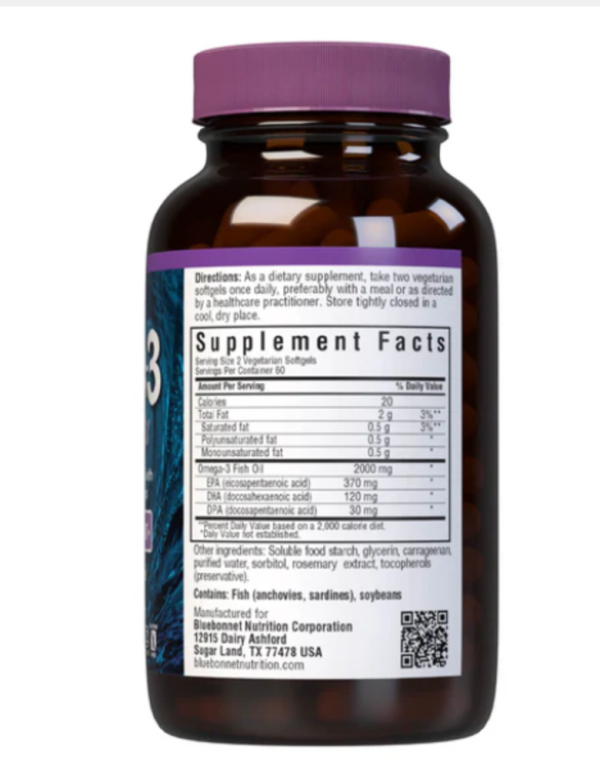 Bluebonnet Nutrition, Omega-3 Kosher Fish Oil, 2,000 mg, 120 Vegetarian Softgels (1,000 mg per Softgel)