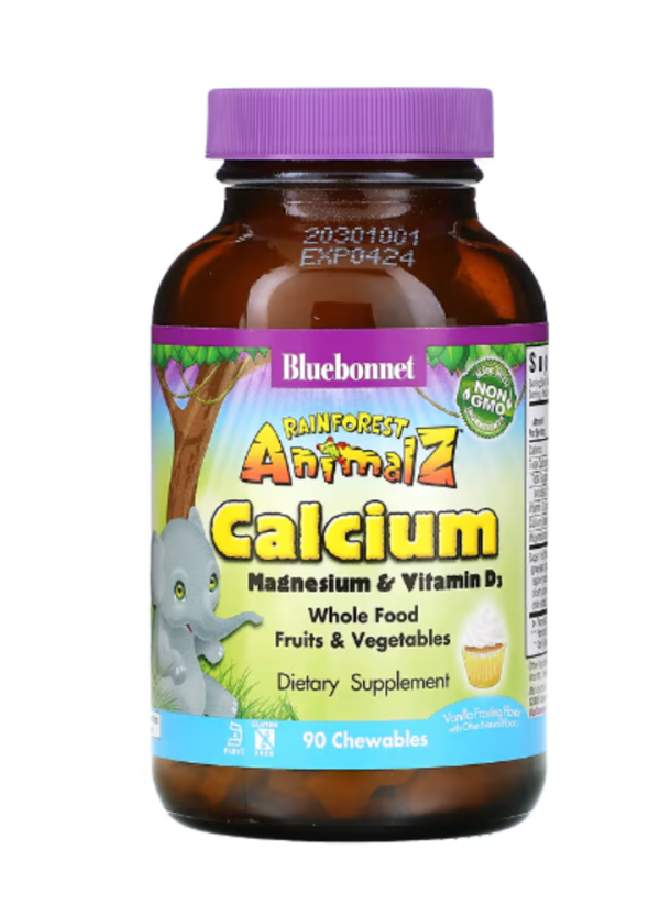 Bluebonnet Nutrition, Rainforest Animalz, Calcium Magnesium & Vitamin D3, Natural Vanilla Frosting, 90 Chewables