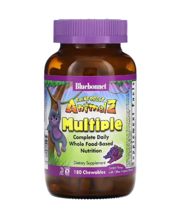 Bluebonnet Nutrition, Rainforest Animalz, Multiple, Complete Daily Whole Food Based Nutrition, Grape, 180 Chewables