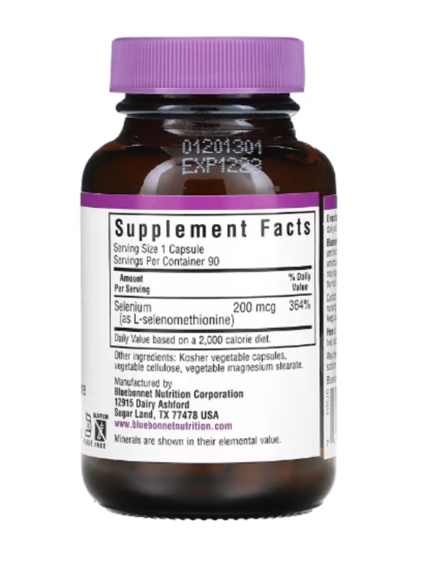 Bluebonnet Nutrition, Selenium, 200 mcg, 90 Vegetable Capsules