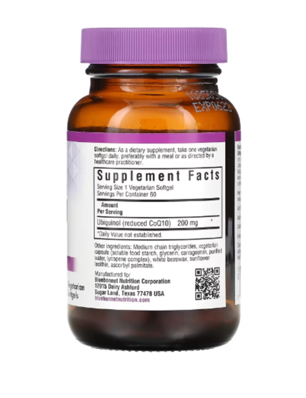 Bluebonnet Nutrition, Ubiquinol, CellullarActive CoQ10, 200 mg, 60 Vegetarian Softgels