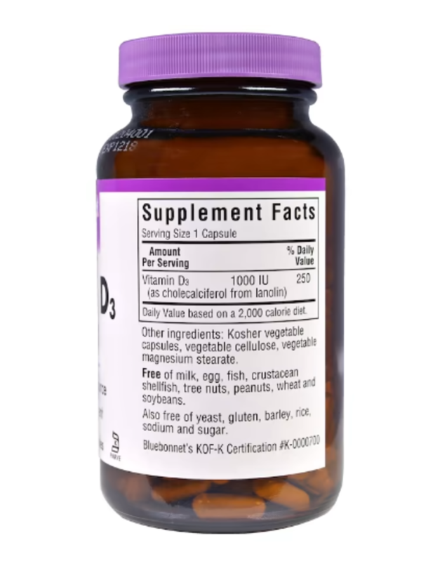 Bluebonnet Nutrition, Vitamin D3, 1000 IU, 180 Vegetable Capsules