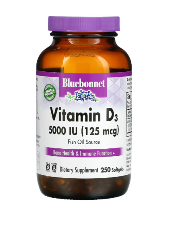 Bluebonnet Nutrition, Vitamin D3, 125 mcg (5000 IU), 250 Softgels