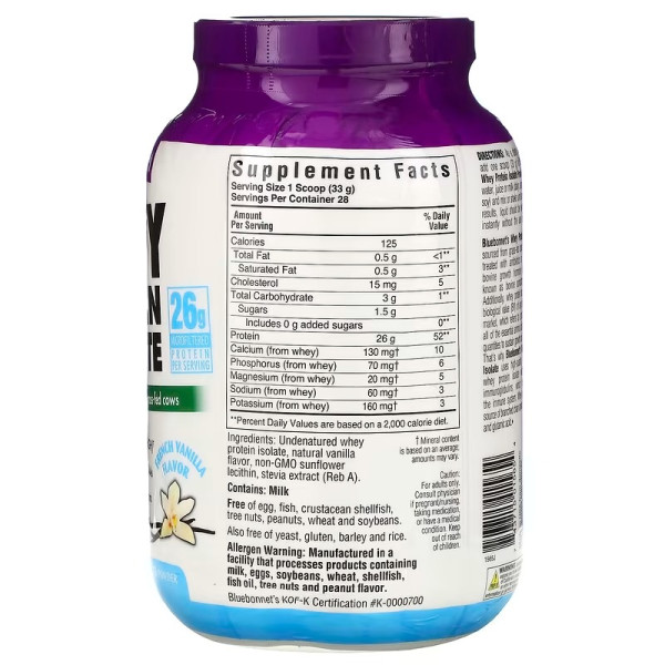 Bluebonnet Nutrition, Whey Protein Isolate, French Vanilla, 2 lbs (924 g)