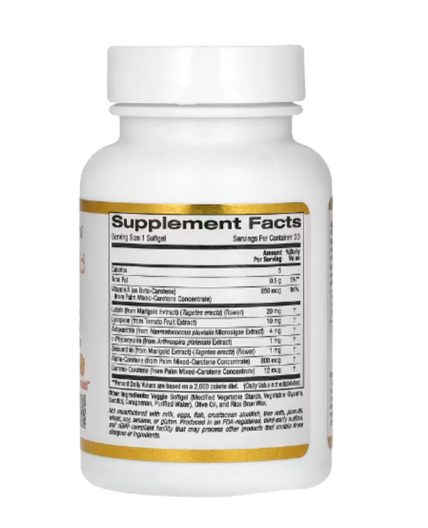 California Gold Nutrition, AstaCarotenoid Complex, Lutein, Lycopene, and Astaxanthin Complex, 30 Veggie Softgels
