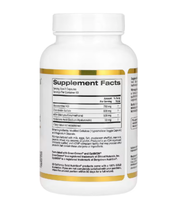 California Gold Nutrition, Glucosamine, Chondroitin, MSM Plus Hyaluronic Acid, 120 Veggie Caps