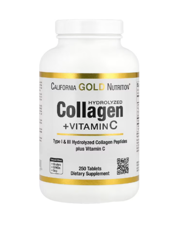 California Gold Nutrition, Hydrolyzed Collagen Peptides + Vitamin C, Type I & III, 250 Tablets