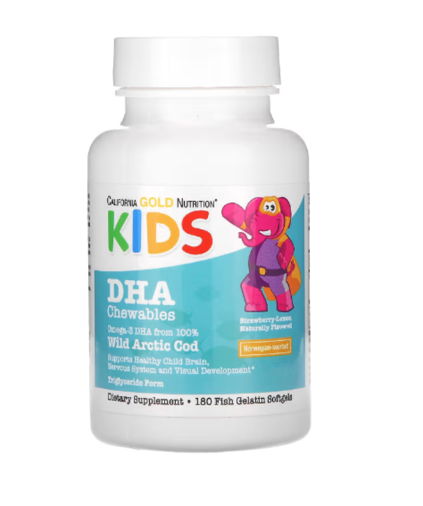 California Gold Nutrition, Kids DHA Chewables, 100% Wild Arctic Cod, Strawberry-Lemon, 180 Fish Gelatin Softgels
