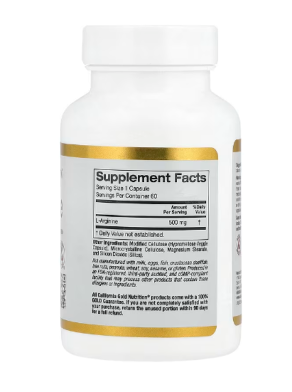 California Gold Nutrition, L-Arginine, 500 mg , 60 Veggie Capsules
