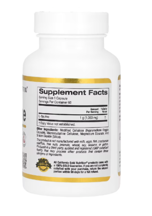 California Gold Nutrition, L-Taurine, 1,000 mg, 60 Veggie Capsules