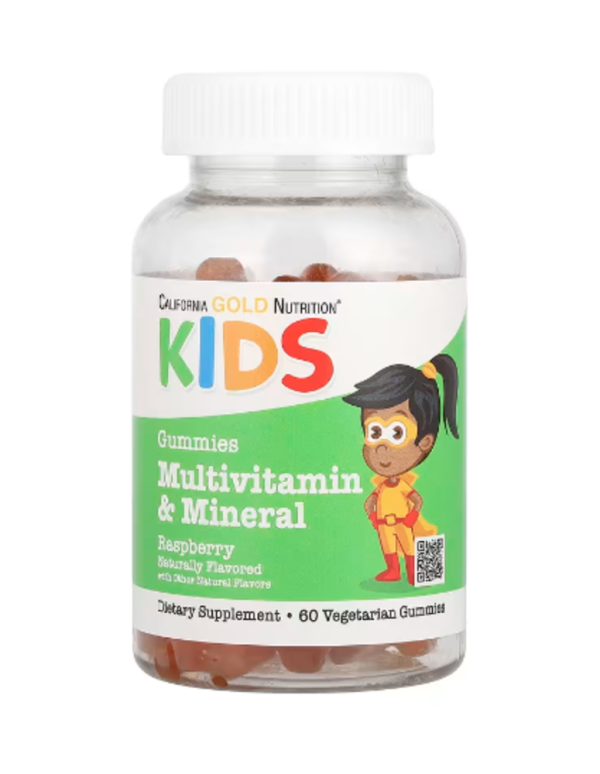 California Gold Nutrition, Multivitamin & Mineral For Children, No Gelatin, Natural Raspberry, 60 Vegetarian Gummies