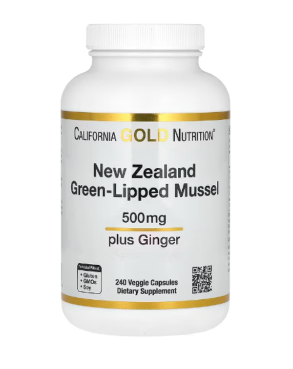 California Gold Nutrition, New Zealand Green-Lipped Mussel Plus Ginger, 500 mg, 240 Veggie Capsules