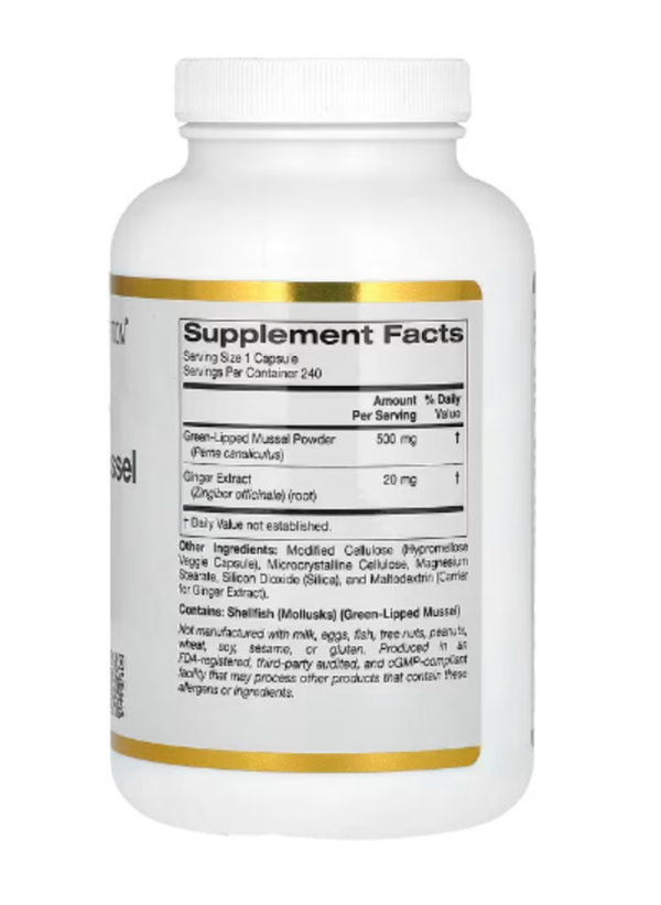 California Gold Nutrition, New Zealand Green-Lipped Mussel Plus Ginger, 500 mg, 240 Veggie Capsules