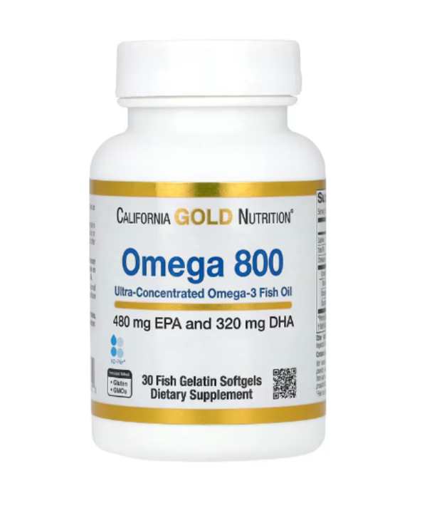California Gold Nutrition, Omega 800 Ultra-Concentrated Omega-3 Fish Oil, kd-pur Triglyceride Form, 1,000 mg, 30 Fish Gelatin Softgels