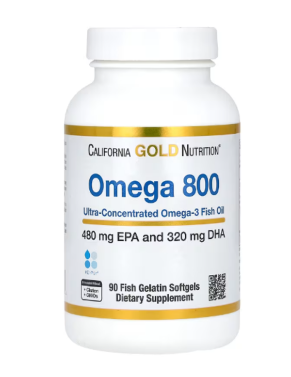 California Gold Nutrition, Omega 800 Ultra-Concentrated Omega-3 Fish Oil, kd-pur Triglyceride Form, 1,000 mg, 90 Fish Gelatin Softgels