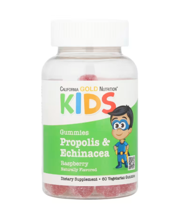 California Gold Nutrition, Propolis & Echinacea For Children, No Gelatin, Natural Raspberry, 60 Vegetarian Gummies