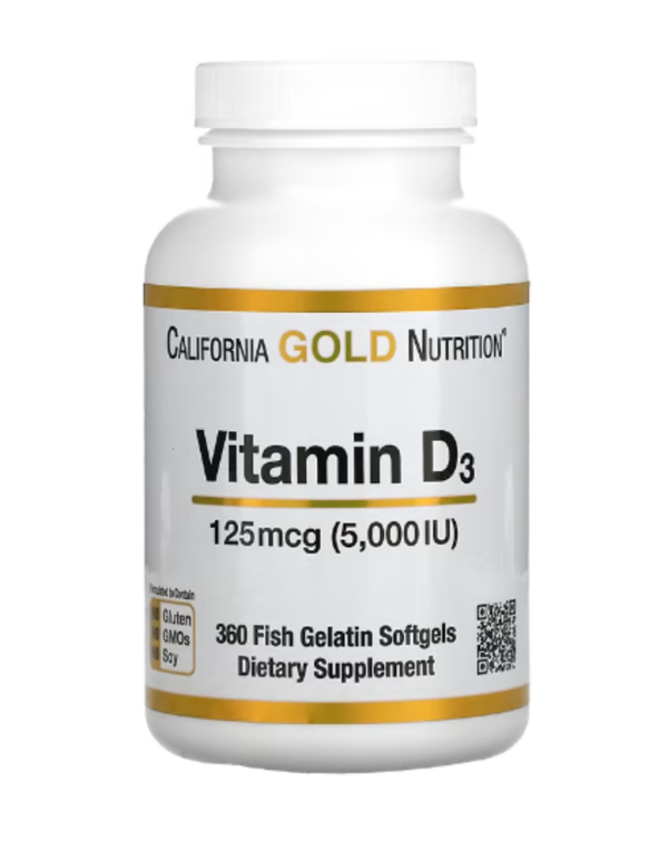 California Gold Nutrition, Vitamin D3, 125 mcg (5,000 IU), 360 Fish Gelatin Softgels