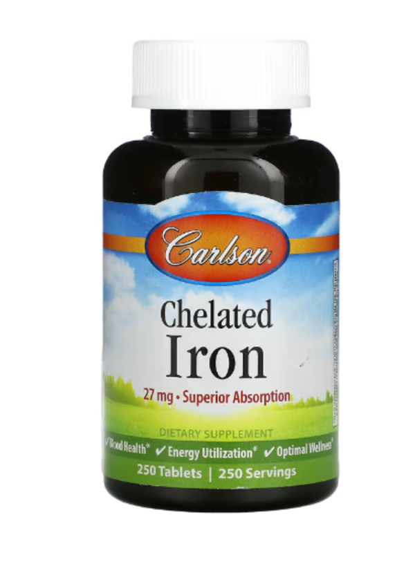 Carlson, Chelated Iron, 27 mg, 250 Tablets