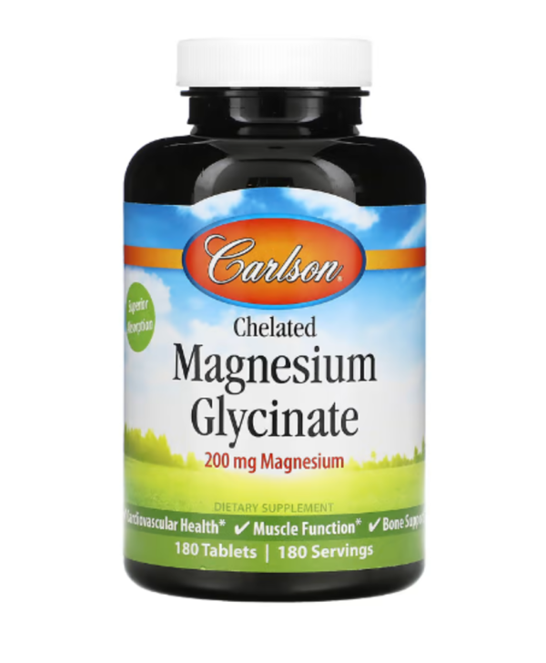 Carlson, Chelated Magnesium Glycinate, 200 mg, 180 Tablets
