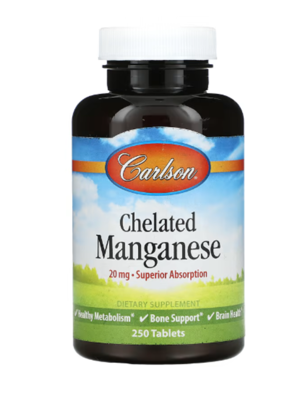 Carlson, Chelated Manganese, 20 mg, 250 Tablets