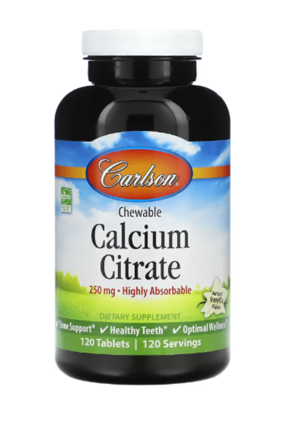 Carlson, Chewable Calcium Citrate, Natural Vanilla, 250 mg, 120 Tablets