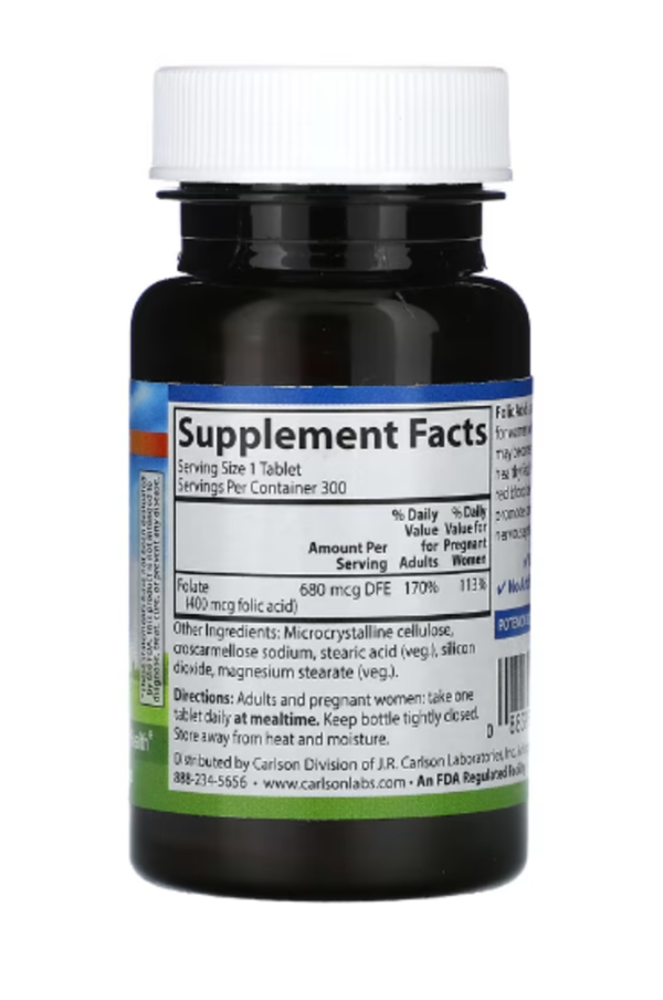 Carlson, Folic Acid, 400 mcg, 300 Vegetarian Tablets