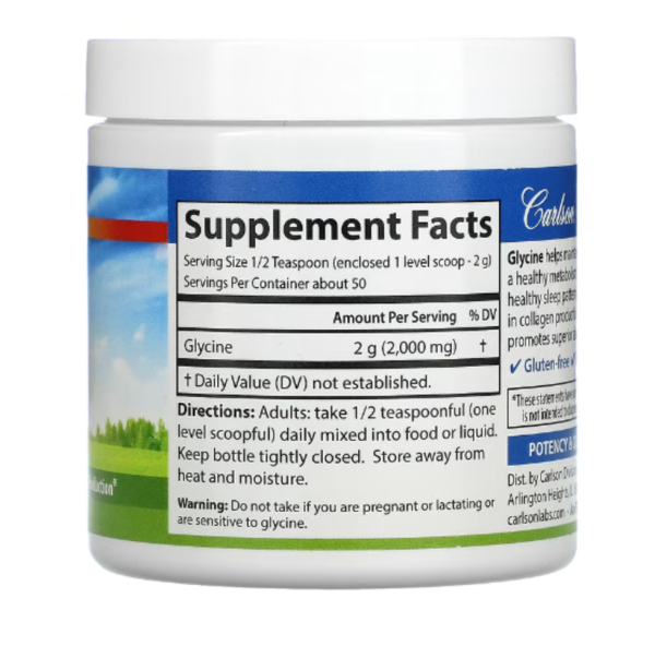 Carlson, Glycine Powder, Free Form Amino Acid, 3.53 oz (100 g)