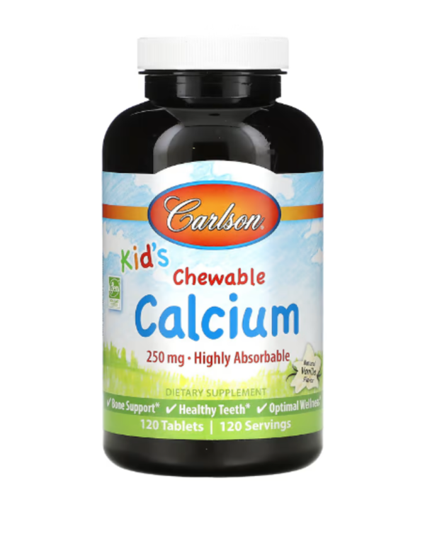 Carlson, Kid's, Chewable Calcium, Natural Vanilla, 250 mg, 120 Tablets