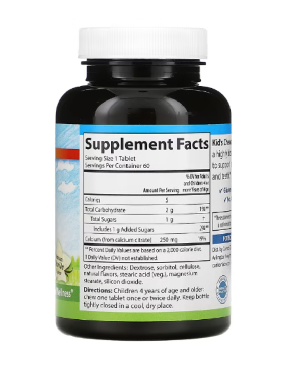 Carlson, Kid's, Chewable Calcium, Natural Vanilla, 250 mg, 60 Tablets