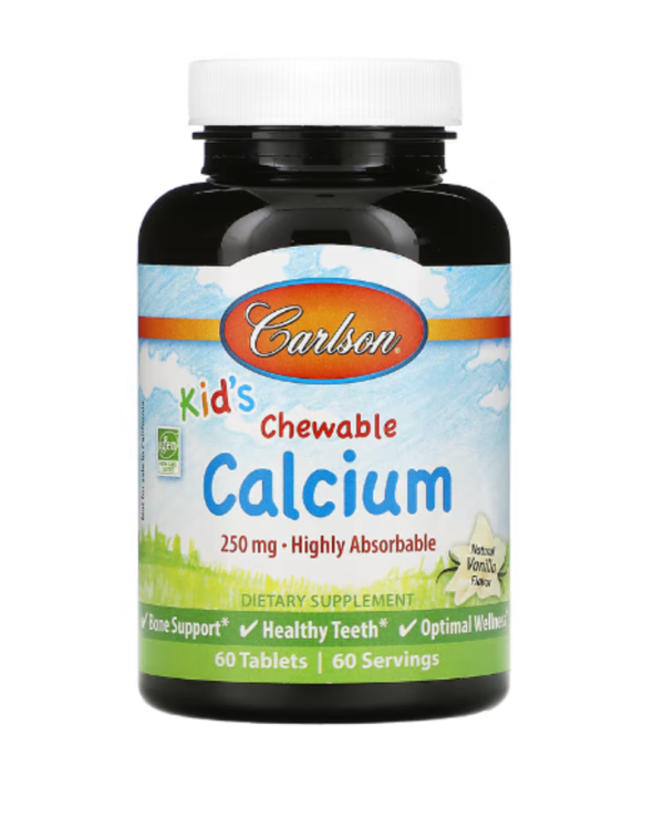 Carlson, Kid's, Chewable Calcium, Natural Vanilla, 250 mg, 60 Tablets