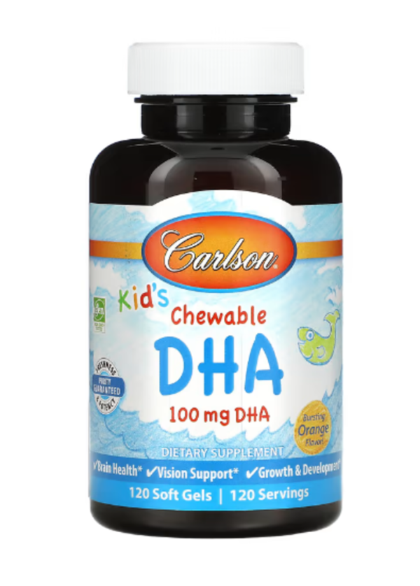 Carlson, Kid's Chewable DHA, Bursting Orange , 100 mg, 120 Soft Gels