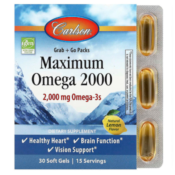 Carlson, Maximum Omega 2000, Natural Lemon, 30 Soft Gels (1,000 mg per Soft Gel)