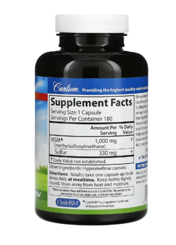 Carlson, MSM Sulfur, 1,000 mg, 180 Vegetarian Capsules