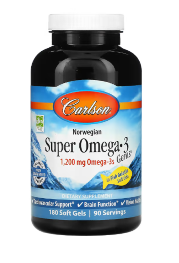Carlson, Norwegian, Super Omega-3 Gems, 1,200 mg, 180 Soft Gels (600 mg per Soft Gel)