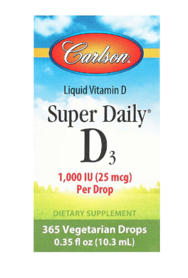 Carlson, Super Daily D3, 25 mcg (1,000 IU), 0.35 fl oz (10.3 ml)