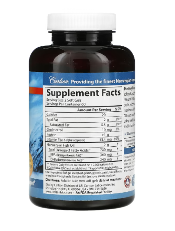 Carlson, The Very Finest Fish Oil, Natural Orange, 700 mg, 120 Soft Gels (350 mg per Soft Gel)