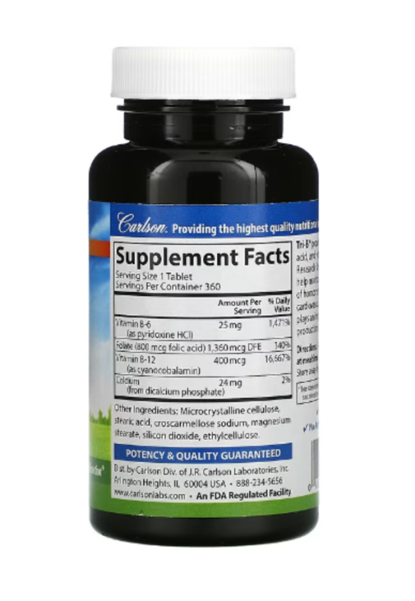 Carlson, Tri-B with B6, B12 & Folic Acid, 360 Tablets