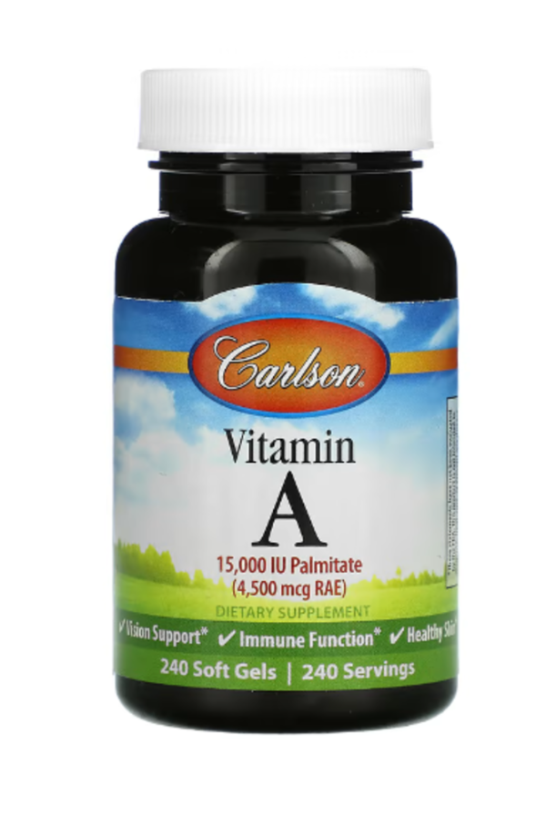 Carlson, Vitamin A, 4,500 mcg RAE (15,000 IU), 240 Soft Gels