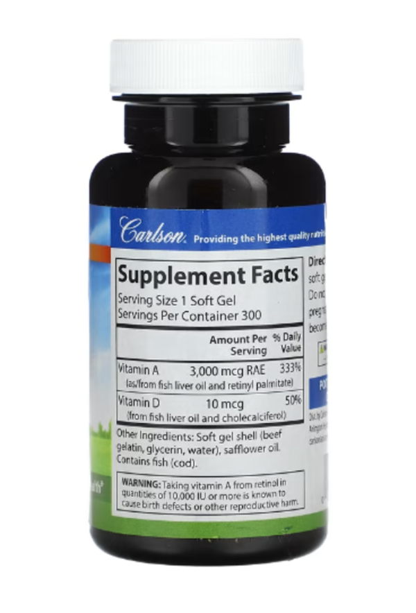 Carlson, Vitamin A & D, 300 Soft Gels