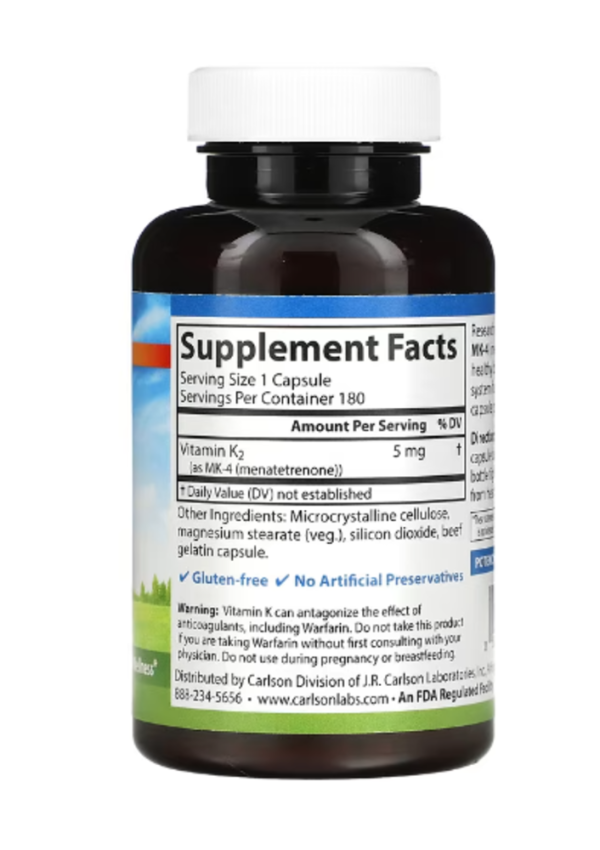 Carlson, Vitamin K2, MK-4 (Menatetrenone), 5 mg, 180 Capsules
