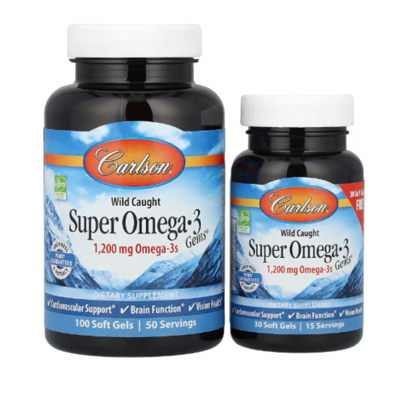 Carlson, Wild Caught, Super Omega-3 Gems, 1,200 mg, 100 + 30 Soft Gels (600 mg per Soft Gel)